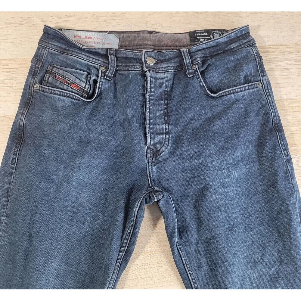 Diesel Industries Tepphar Slim Skinny Stretch Thrashed Denim Jeans 34x32 Vtg